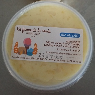 Riz au lait 125 gr - La ferme de la rosée - Corenne